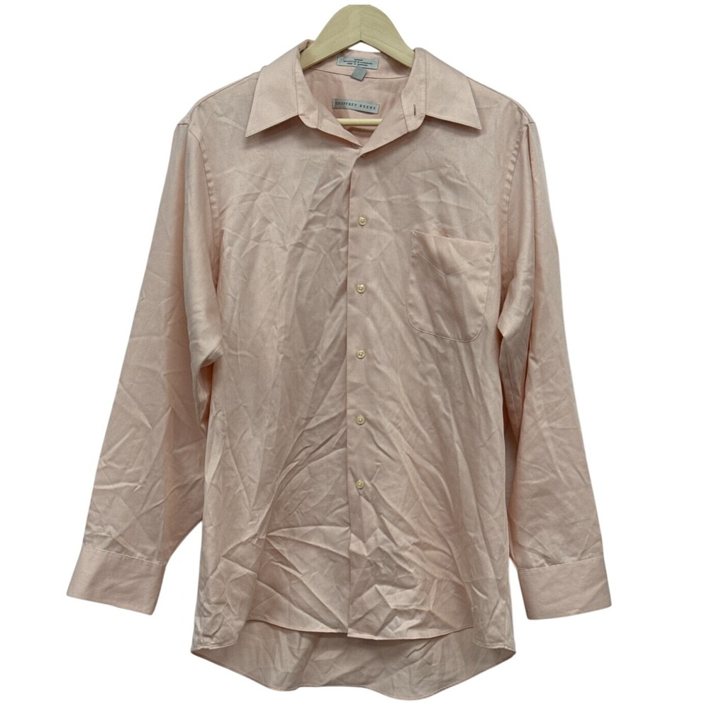 Geoffrey Beene Sateen Mens‎ Button Up Dress Shirt Size L 16-34/35 Long Sleeve